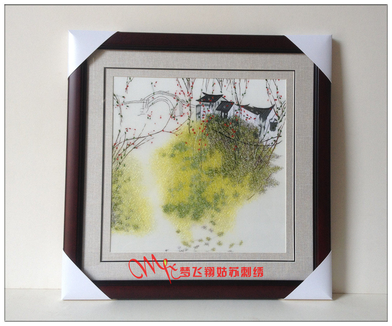 Meng Feixiang handmade Suzhou embroidery finished living room hanging painting four seasons water town bedroom porch study hanging painting embroidery painting