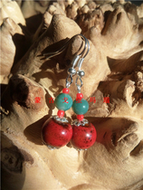 (Original by the owner) Handmade retro jewelry Mongolian ethnic style earrings ceramic aquatic agate earrings