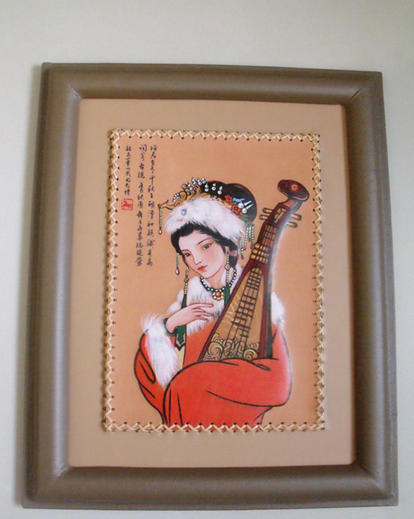 Mongolian craft gifts decoration Mongolian characteristics Mongolian cowskin painting decorative painting leather handmade 34 * 42cm Zhaojun