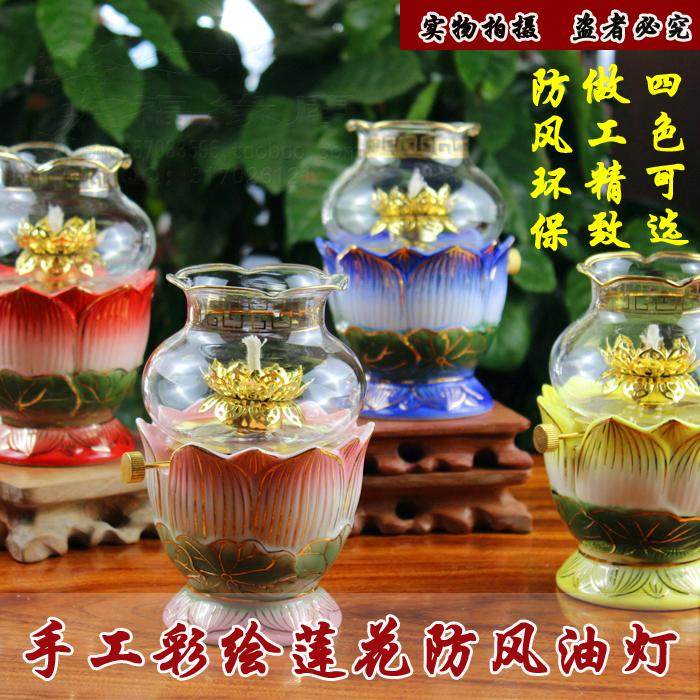 Three days 72 hours Changming lamp liquid ghee environmentally friendly regulation Oil lamp Lantern Painting Handmade Lotus Windproof Oil Lamp