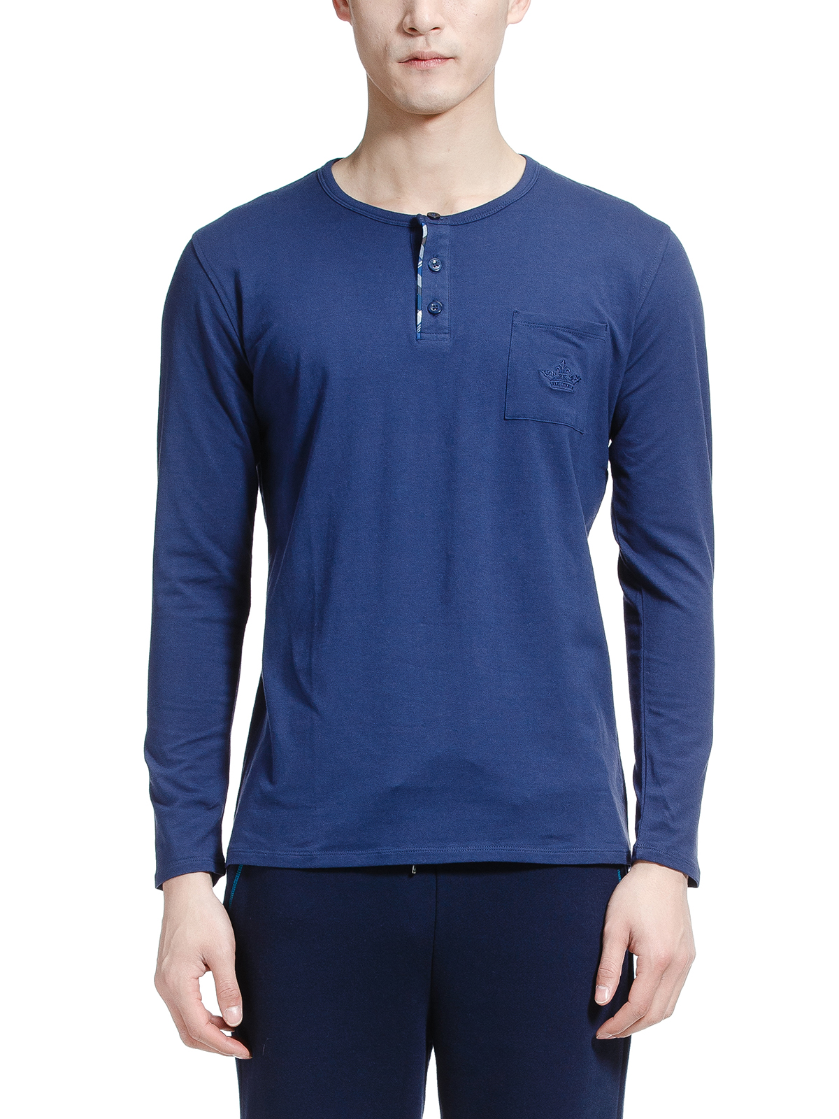 ROYAL VELVET|宝蓝色纽扣开领男款长袖上衣