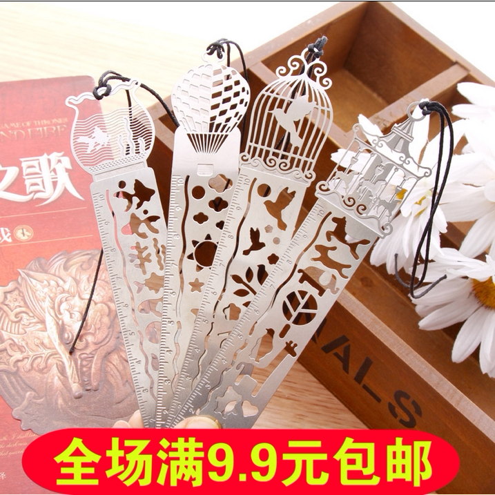 Retro hollow metal bookmark ruler daily record template ruler small fresh Cornetto function stationery hand account ruler