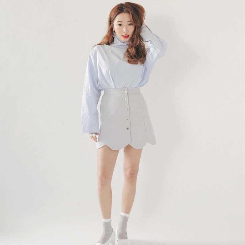 韩国stylenanda官方正品 唯美单排扣点缀花瓣边短裙