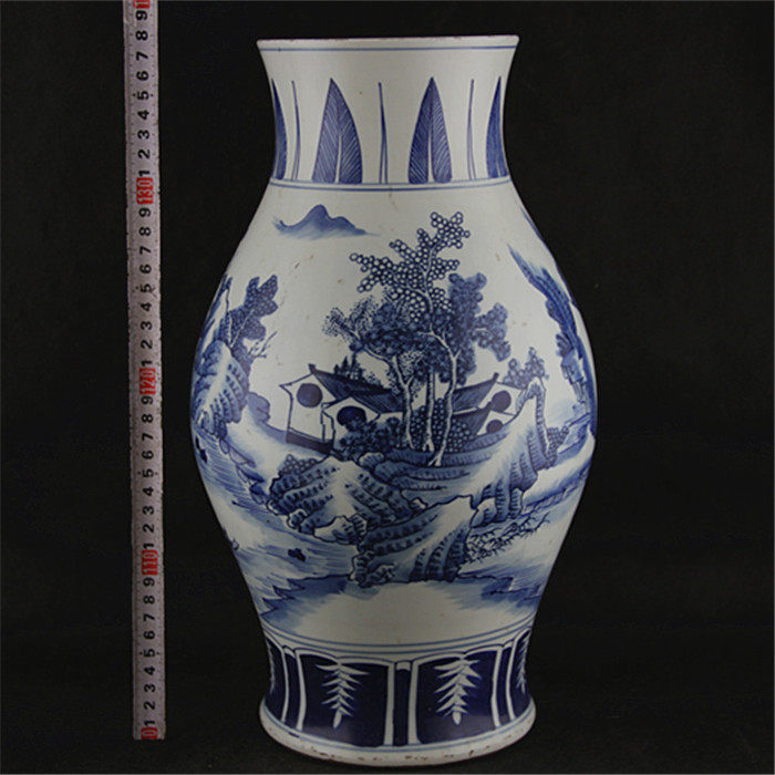Qingkang Xi Whole Goods Hand Painting Qinghua Landscape Grain Olive Bottle Imitation Official Kiln Ancient Porcelain Ware Collection Vintage Ancient Play Antiques