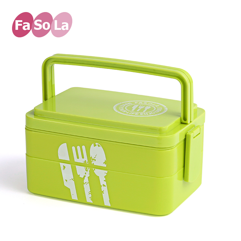 FaSoLa手提饭盒日式便当盒可爱学生双层饭盒微波加热保鲜饭盒
