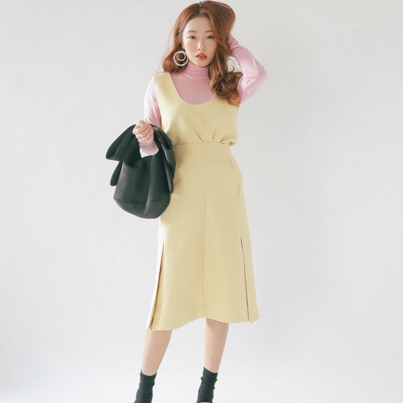 韩国stylenanda官方正品 对称斜兜开衩摆半身裙