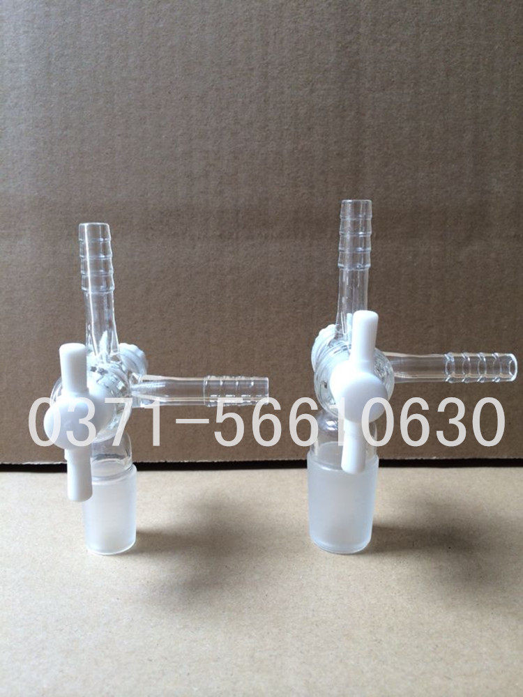 【现货供应】T型玻璃三通 四氟节门三通接头 聚四氟活塞24#磨口