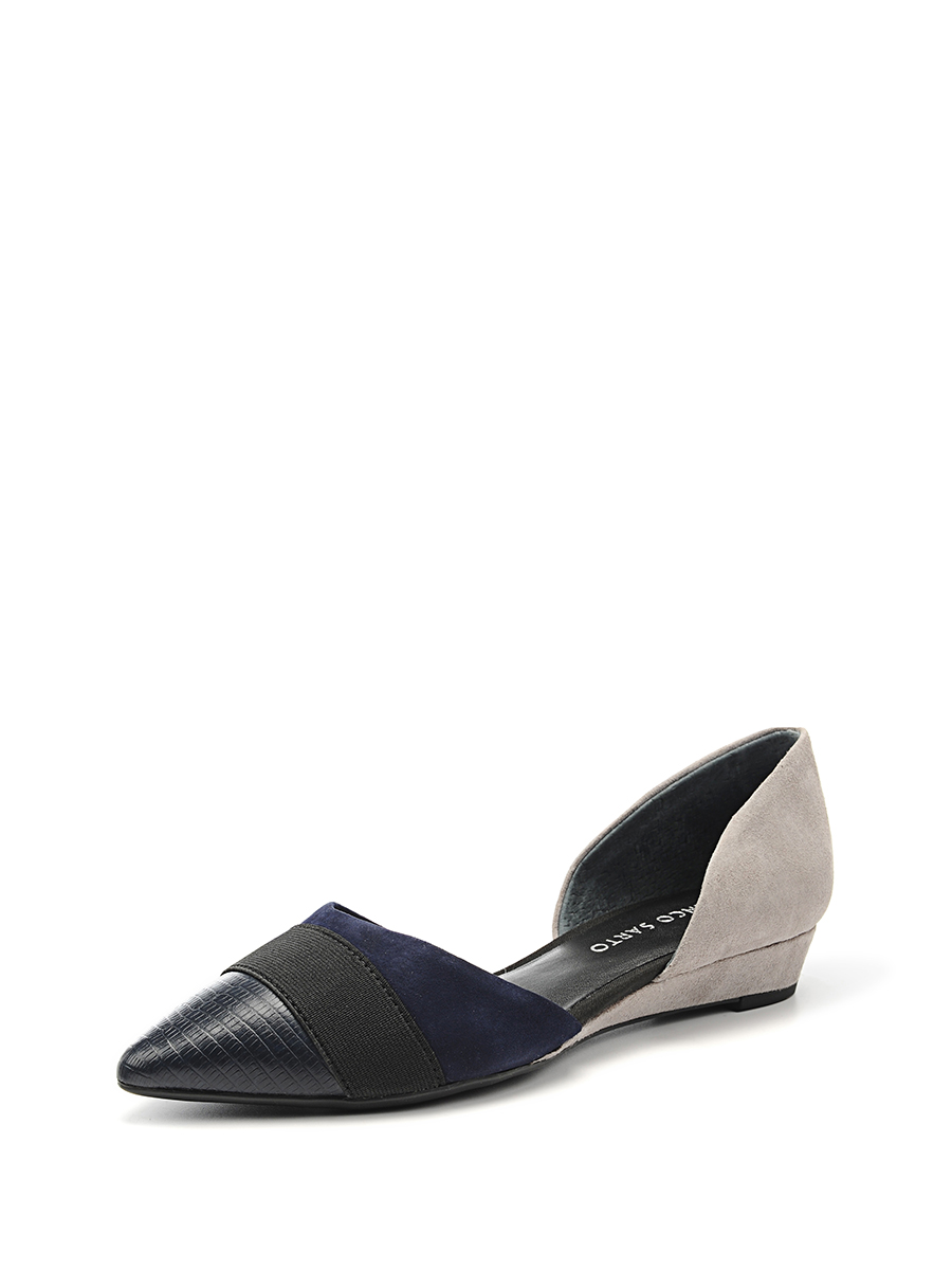 FRANCO SARTO|黑色拼灰色尖头拼接低跟鞋