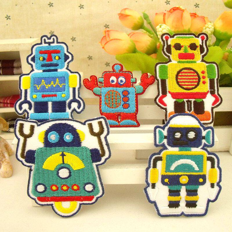 96 children cloth stickup with holes and stickup clothes stickup pants personality cloth stickup with flower embroidered patch with cartoon robot