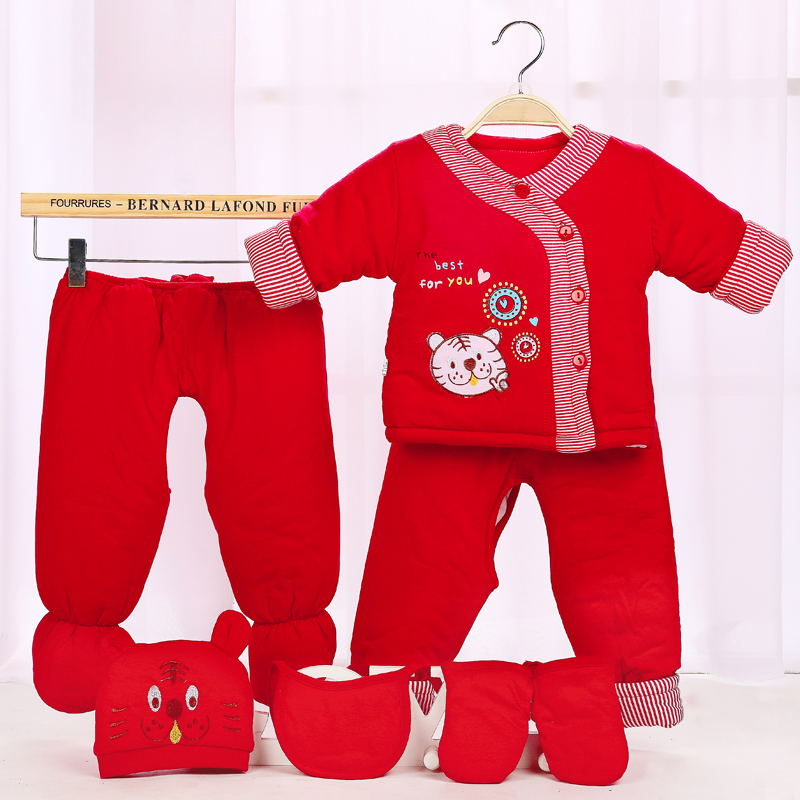 中国红婴儿棉服衣服裤子宝宝冬款加厚保暖内衣幼儿棉袄套装包邮