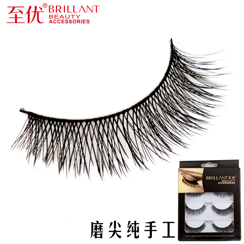 至优纯手工假睫毛磨尖自然睫毛逼真淡裸妆棉线梗眼尾加长浓密交叉