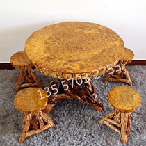 Myanmar Gold Zhanggan Carving Tea Table Solid Wood Tree Root Tea Table Cuckoo Root Tea Sea Solid Wood High-end Casual Dining Table