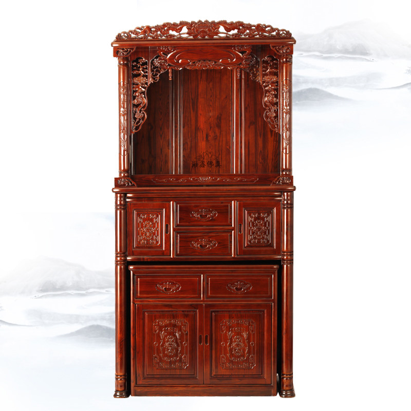 Haixin Buddha Buddhist Supplies Buddha Niche for table Shenlou Standing Cabinet Log Hollowed-out Lotus Guanyin 108 Buddha cabinet