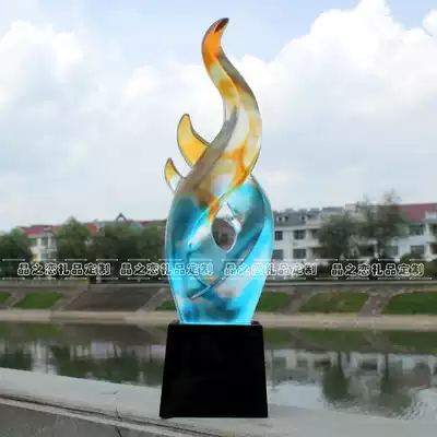 High-end creative ancient glass crystal trophy custom-made lettering annual meeting award gift to dealer