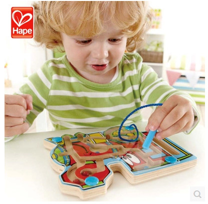 German Hape Happy Train Labyrinth Magnetic Rod Marbles Children Puzzle Toys 2-3-year-old Baby Gift