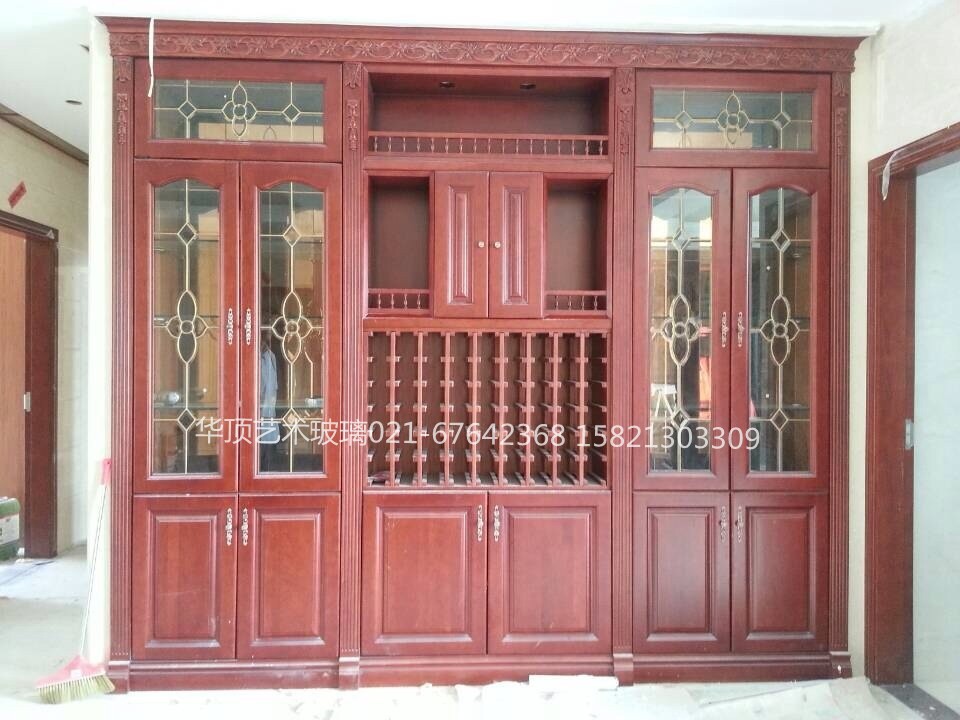 Overall cabinet Copper strip glass Single-layer copper strip inlaid glass Wine cabinet Wooden door glass Partition glass