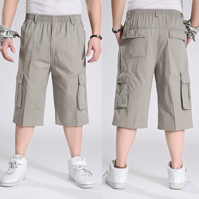 Summer Fat Guy Shorts Multi-Flap Pocket Pants Casual 7-Point Pants Plus Fat Enlarged Cargo Pants Extra Large Size Pure Cotton Thin Large Pants
