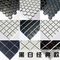 Pure black and white gray small hexagonal bright matt ceramic mosaic bathroom shower room floor wall tiles