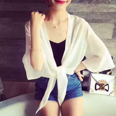 Chiffon shirt small shawl short coat women's season short version of open jacket beach clothes sunscreen dress female summer thin size