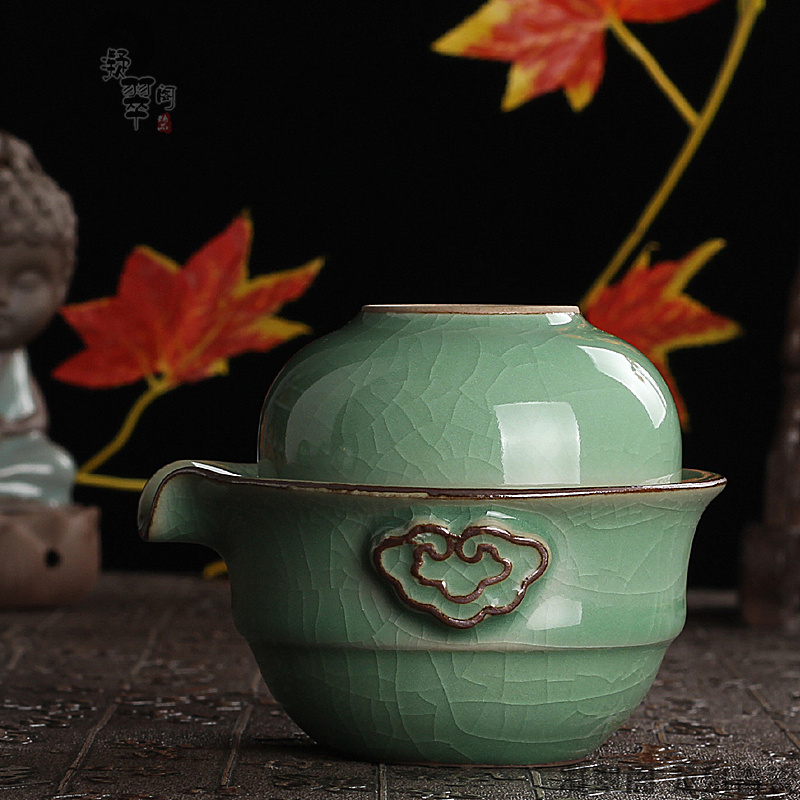 Green Porcelain Express Guest Cup Ru Kiln package Gongfu Tea Road cover Bowl One Cup Office Travel Tea Set