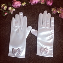 Bride White short bow Satin wedding dress accessories Wedding wedding wedding wedding gloves