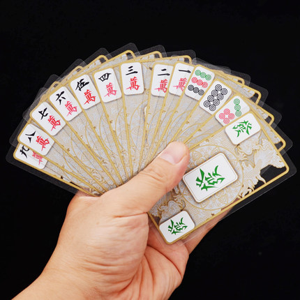 Crystal Mahjong Playing Card Travel Travel Portable Solitaire Mahjong Chess Card Send Chip Coin Mini Mahjong Card Plastic