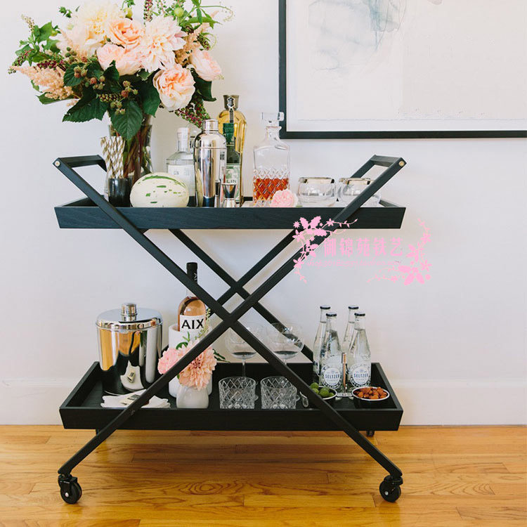 C005 American Retro Iron Art Dining Car Kitchen hand push two-story delivery cart Dining Car Snack rack reservation made