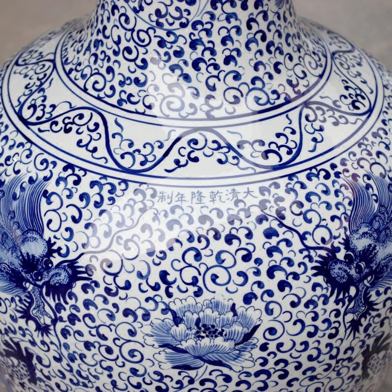 Jingdezhen ceramic hand - made bound lotus flower dragon vase household of Chinese style living room a study table flower arranging office furnishing articles