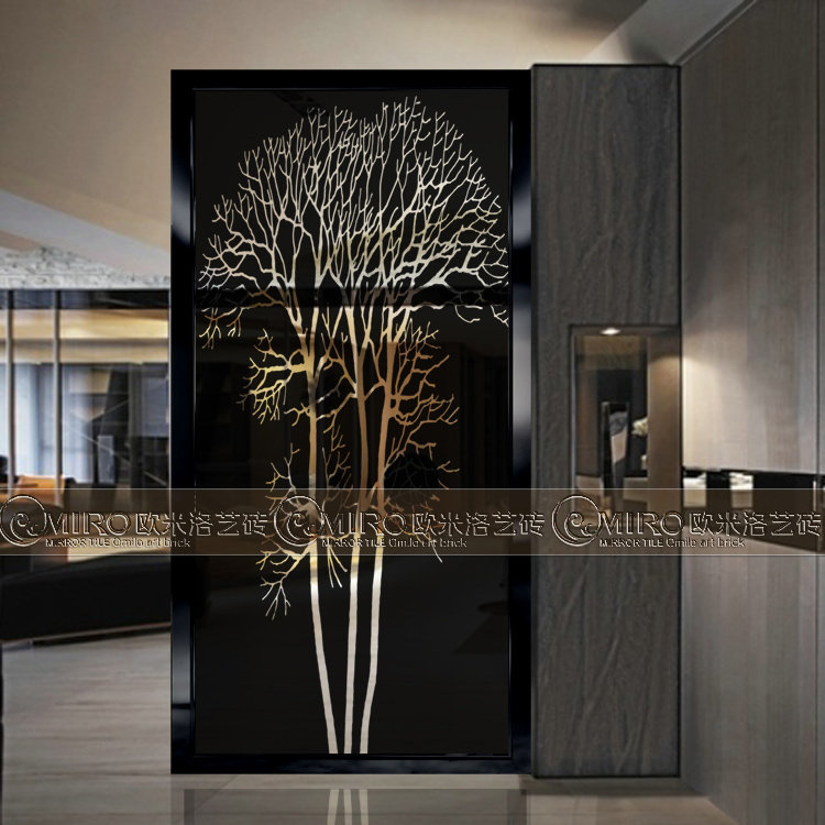 Boutique House Dress With Frame Flat Sand Art Glass Color Painted Bifacial Background Wall Screen Partition Entrance Into The Family Genguan Styling Tree
