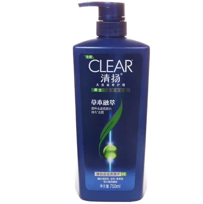 联合利华 清扬男士去屑洗发露草本融萃750ml/400ml 去头屑