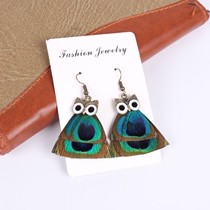 Handmade owl earrings True peacock feather ear jewelry Retro ethnic style Korean earrings temperament earrings
