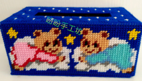 Solid Embroidery 3D Cross Embroidered New Living Room Home Handmade Art Cartoon couple Little Bear rectangular sanitary paper box