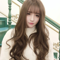 Wig female long curly hair round face air thin bangs big wave fluffy natural long hair net red cute wig set