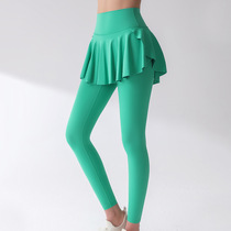 ?High-waisted sports nude fitness tights high-elastic two-piece fake yoga womens peach pants to lengthen running buttocks