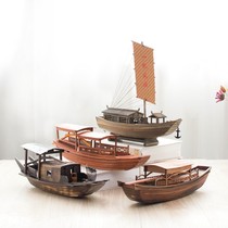 Sufa handicrafts solid wood Chinese sailing wooden boat smooth sailing awning boat ornaments model living room decoration