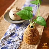 Japanese-style desktop water flower culture rattan ceramic vase hydroponic vessel Zen flower arrangement water storage small vase flower basket 1