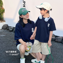 Chen Dazhu Childrens Clothing Boys Summer T-shirt Short Sleeve 2023 New Style Western L Letter Print Parent-Child T-shirt