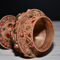 Sufa Nepalese pure copper filigree rice box ritual rice jar treasure vase inlaid with Tibetan Tantric supplies large size