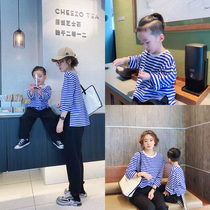 New parent-child wear sweatshirts for a family of three and four spring y wear new T-shirts stylish striped mother-and-child wear long-sleeved mother and daughter