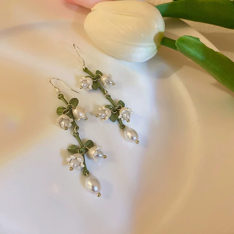 Новый стиль [] [DD@Yone субсидия] Blue Bell Flower Flower Streaming Earrings Little Fresh Fresh Mori