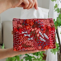 Pastoral embroidery paper bag light luxury car office tissue bag home living room tissue cover bedside tissue box fabric