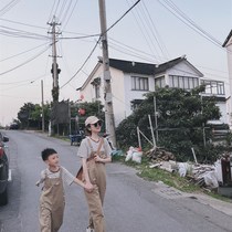 Pure cotton parent-child overalls suit mother-child mother-daughter summer new style breast fufu slimming street fashion two-piece set