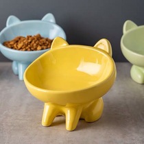 High-foot bowl cat ceramic cat bowl protects cervical vertebrae with oblique mouth cat F food bowl drinking water pet prevents knocking over cat and dog food bowl