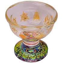 Spot crystal stroke bowl water supply cup r transparent tall foot Buddha cup eight auspicious water purification cup tribute cup decoration tribute