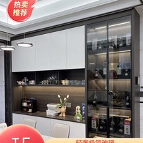 Imported Japanese minimalist tempered glass cabinet door customized aluminum alloy frame wardrobe door wine cabinet door black transparent living room display