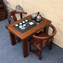 Old ship wood tea table household Chinese style o set all in one tea table balcony small solid wood antique tea table and chair set