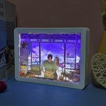 Girlfriend couple creative gift bedroom bedside atmosphere lamp ornament small light 3D light and shadow paper carving lamp