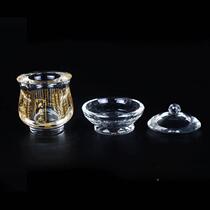 l The water supply in the Buddhist hall is painted with gold the Great Compassion Mantra cup the Holy Purity Cup the crystal offering cup for the Buddha S the water purification cup the bottle and the Buddhist utensils M