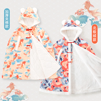 Baby cloak autumn and winter g-season outdoor windproof coat windproof girls coat thickened quilt plus velvet baby childrens shawl