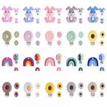 Rainbow Flower Rabbit Series Silicone Beads Clips For Jewelry
